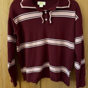 Anthropologie Maeve Burgundy and Pink Striped Sweater